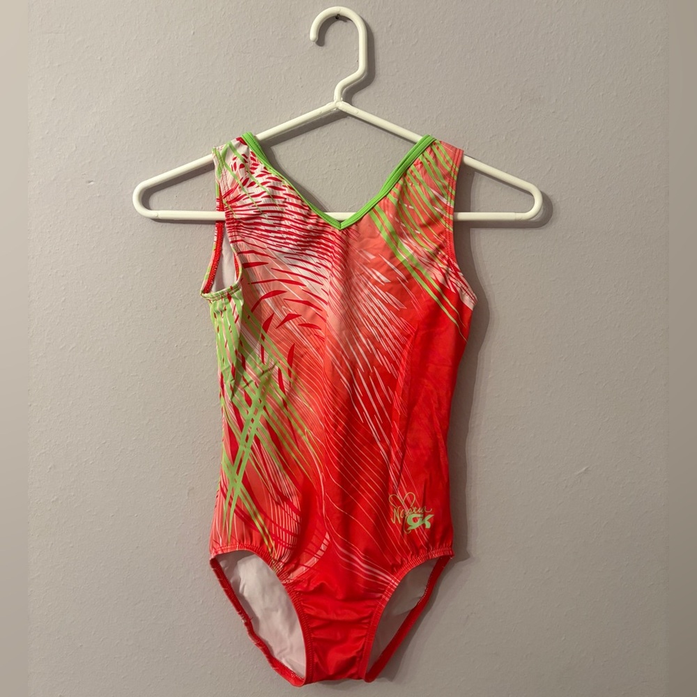 GK Elite Nastia Liukin Bright Pink and Green Gymnastics Leotard